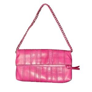 Banana Republic Hot Pink Pieced Leather Clutch Fold over Shoulder Bag A++